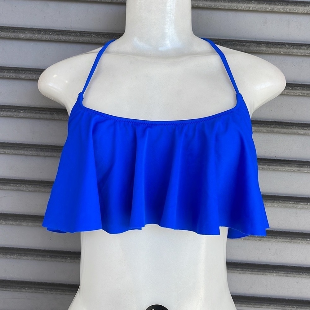 PINK Victoria's Secret Royal Blue Flounce Bikini Top Size S - Picture 2 of 9
